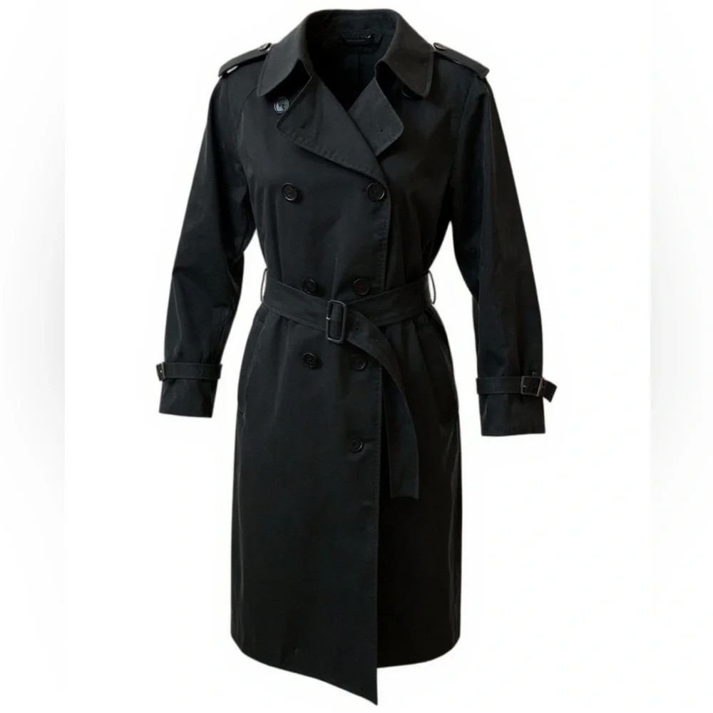 Burberry Vintage Trench Coat Black Authentic Nova Check Double Breasted 14 XLong - Picture 3 of 16